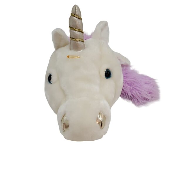 Good Condition Plush Unicorn Hat With Purple Mane &‎ Gold Horn  with sounds - Picture 1 of 6